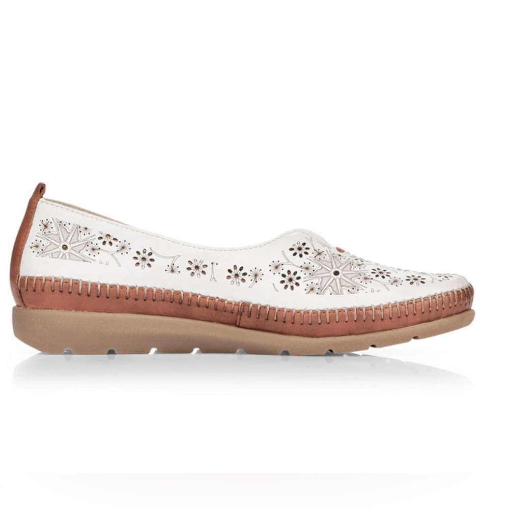 Remonte Malea Leather Slip-On Driving Loafer Women 37/6 White Comfort Thrashed